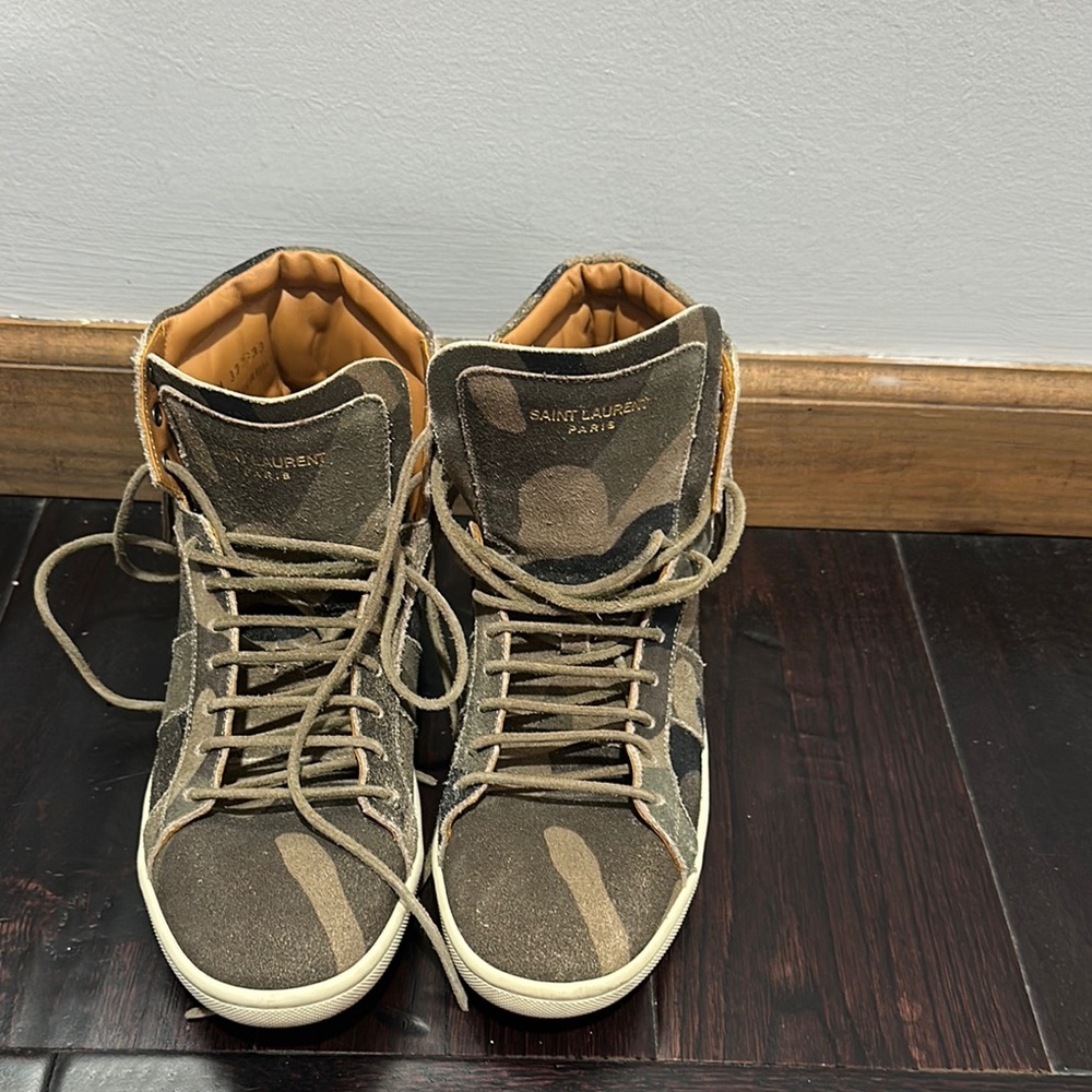 Saint Laurent Green and Tan High-Top Sneakers